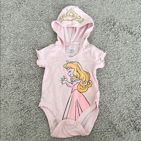 Disney Other - Disney Baby Pink Aurora Hooded Crown Bodysuit Onesie
